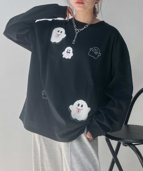 AS KNOW AS plus(アズノゥアズプラス)の「♪選びアソート ちりばめアニマルロンT (サメ・ネコ・おばけ)(Tシャツ/カットソー・レディース・チャコールグレー/ブラック/オフホワイト・FREE)」の20枚目の写真