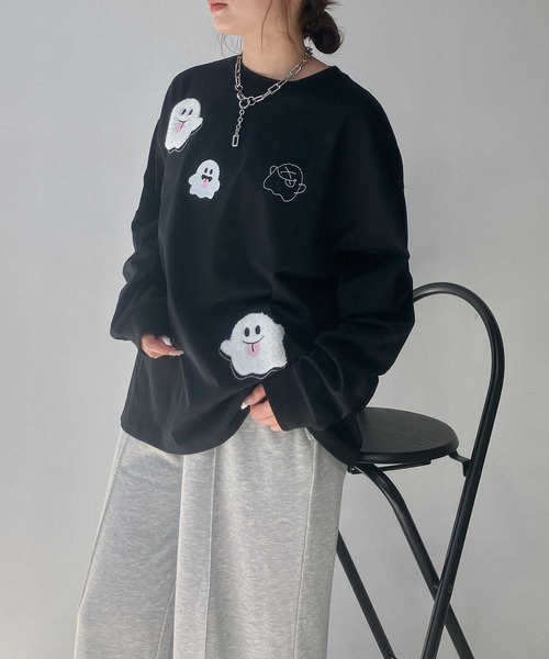 AS KNOW AS plus(アズノゥアズプラス)の「♪選びアソート ちりばめアニマルロンT (サメ・ネコ・おばけ)(Tシャツ/カットソー・レディース・チャコールグレー/ブラック/オフホワイト・FREE)」の22枚目の写真