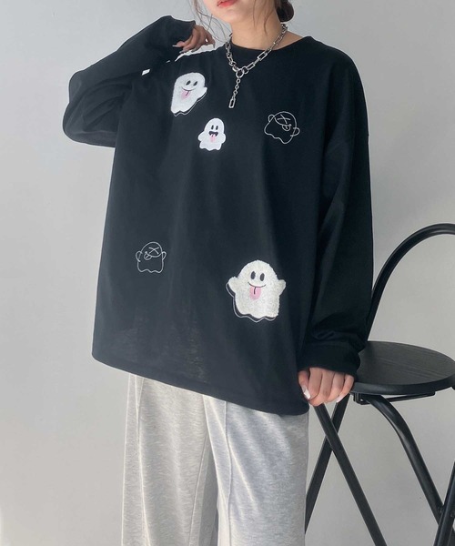 AS KNOW AS plus(アズノゥアズプラス)の「♪選びアソート ちりばめアニマルロンT (サメ・ネコ・おばけ)(Tシャツ/カットソー・レディース・チャコールグレー/ブラック/オフホワイト・FREE)」の21枚目の写真