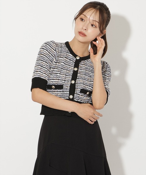 AND COUTURE(アンドクチュール)の「MIX配色5分袖プルオーバー(ニット/セーター・レディース・ブラック/ネイビー/グリーン・FREE)」の2枚目の写真