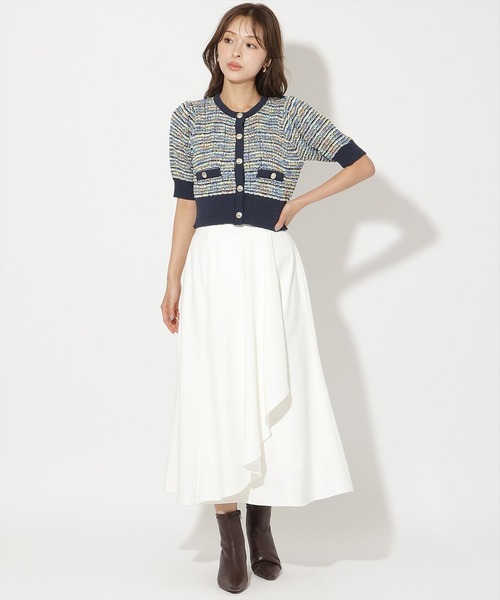 AND COUTURE(アンドクチュール)の「MIX配色5分袖プルオーバー(ニット/セーター・レディース・ブラック/ネイビー/グリーン・FREE)」の7枚目の写真