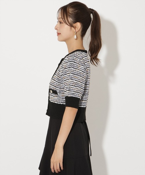AND COUTURE(アンドクチュール)の「MIX配色5分袖プルオーバー(ニット/セーター・レディース・ブラック/ネイビー/グリーン・FREE)」の8枚目の写真