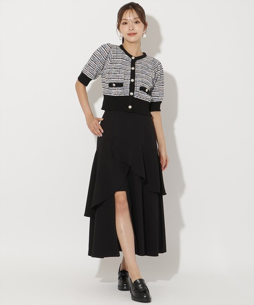 AND COUTURE(アンドクチュール)の「MIX配色5分袖プルオーバー(ニット/セーター・レディース・ブラック/ネイビー/グリーン・FREE)」の13枚目の写真