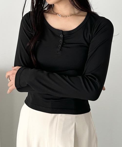 CLEA(クレア)の「ヘンリーネック長袖トップス(Tシャツ/カットソー・レディース・ネイビー/ホワイト/アイボリー/ブラック/グレー・FREE)」の20枚目の写真
