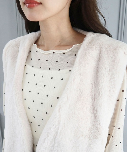 CECIL McBEE（セシルマクビー）の「ノーカラーファーベスト（その他アウター・レディース・ベージュ/モカ/チャコールグレー・MEDIUM/LARGE）」の14枚目の写真