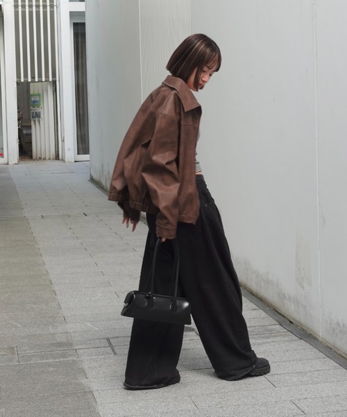 TEEN BOOP(ティーンブープ)の「Vintageレザーブルゾン(ライダースジャケット・レディース・ブラウン/ブラック・FREE)」の10枚目の写真