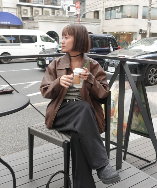 TEEN BOOP(ティーンブープ)の「Vintageレザーブルゾン(ライダースジャケット・レディース・ブラウン/ブラック・FREE)」の7枚目の写真