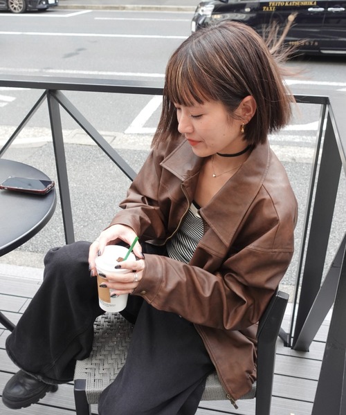 TEEN BOOP(ティーンブープ)の「Vintageレザーブルゾン(ライダースジャケット・レディース・ブラウン/ブラック・FREE)」の3枚目の写真