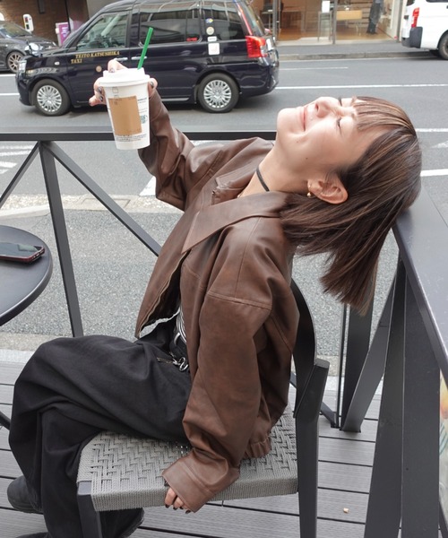 TEEN BOOP(ティーンブープ)の「Vintageレザーブルゾン(ライダースジャケット・レディース・ブラウン/ブラック・FREE)」の6枚目の写真