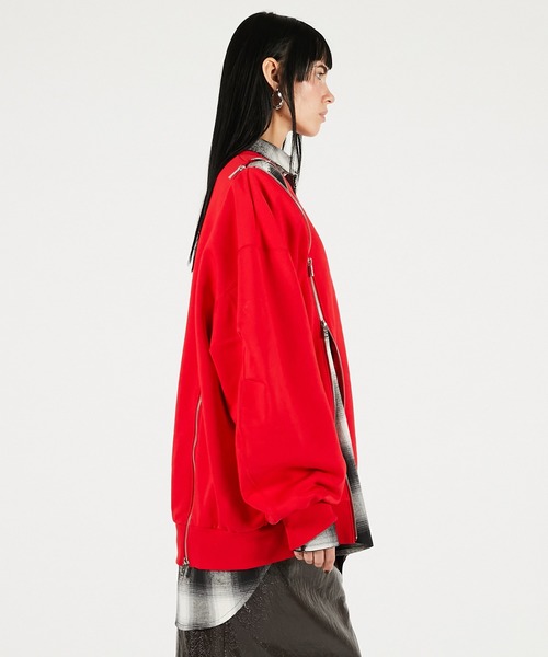 PRANK PROJECT（プランクプロジェクト）の「オーバーサイズジッパースウェット / Oversized Zipper Sweatshirt（スウェット・レディース・レッド/グレー/ブラック・FREE）」の22枚目の写真