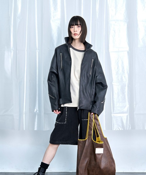 Nora Lily（ノラリリー）の「【Nora Lily】Smooth Fake Leather Combi Bag（トートバッグ・メンズ・ブラウン/ブラック/グレー・FREE）」の9枚目の写真