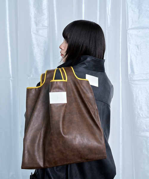 セール】【Nora Lily】Smooth Fake Leather Combi Bag（トートバッグ