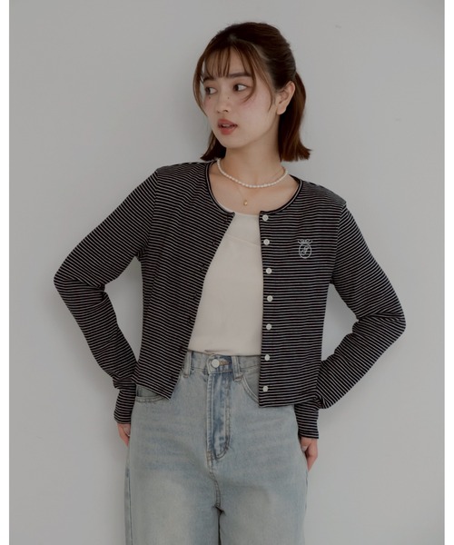 JUMELLE（ジュメロ）の「shishu border cardigan（カーディガン/ボレロ・レディース・ブラック・FREE）」の3枚目の写真