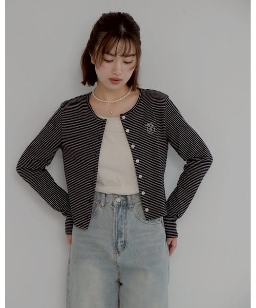 JUMELLE（ジュメロ）の「shishu border cardigan（カーディガン/ボレロ・レディース・ブラック・FREE）」の4枚目の写真
