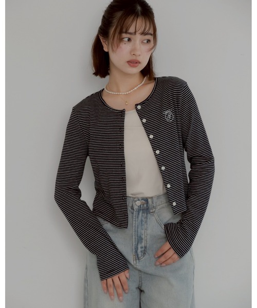 JUMELLE（ジュメロ）の「shishu border cardigan（カーディガン/ボレロ・レディース・ブラック・FREE）」の5枚目の写真