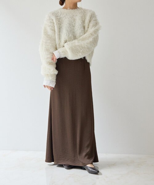 gemeil（ジェムイル）の「ドッキングスリーブシャギーニット(LA-333)（ニット/セーター・レディース・グレー/アイボリー/グレイッシュベージュ・FREE）」の4枚目の写真