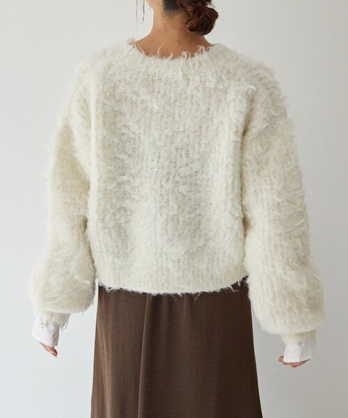 gemeil（ジェムイル）の「ドッキングスリーブシャギーニット(LA-333)（ニット/セーター・レディース・グレー/アイボリー/グレイッシュベージュ・FREE）」の8枚目の写真