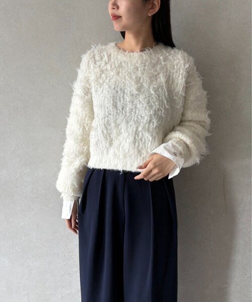 gemeil（ジェムイル）の「ドッキングスリーブシャギーニット(LA-333)（ニット/セーター・レディース・グレー/アイボリー/グレイッシュベージュ・FREE）」の10枚目の写真