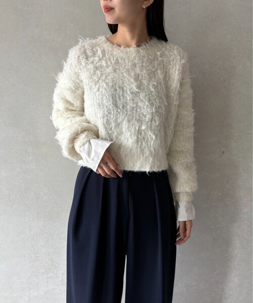 gemeil（ジェムイル）の「ドッキングスリーブシャギーニット(LA-333)（ニット/セーター・レディース・グレー/アイボリー/グレイッシュベージュ・FREE）」の11枚目の写真