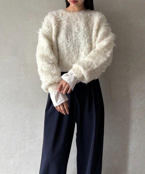 gemeil（ジェムイル）の「ドッキングスリーブシャギーニット(LA-333)（ニット/セーター・レディース・グレー/アイボリー/グレイッシュベージュ・FREE）」の13枚目の写真