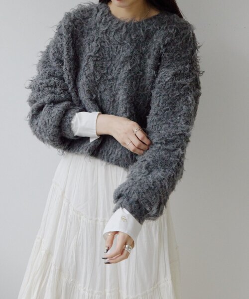 gemeil（ジェムイル）の「ドッキングスリーブシャギーニット(LA-333)（ニット/セーター・レディース・グレー/アイボリー/グレイッシュベージュ・FREE）」の19枚目の写真