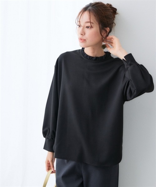 7days Life Styling(セブンデイズライフスタイリング)の「【裏側起毛であったか】フリルネックトップス<大きいサイズ有>(Tシャツ/カットソー・レディース・オフホワイト/ブラック・S/M/L/LL/3L)」の6枚目の写真