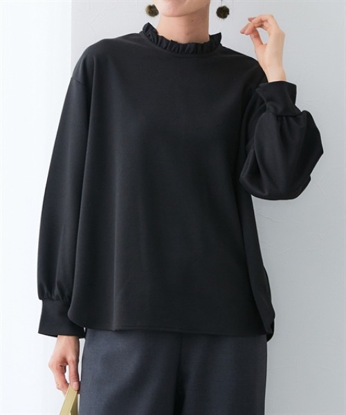 7days Life Styling(セブンデイズライフスタイリング)の「【裏側起毛であったか】フリルネックトップス<大きいサイズ有>(Tシャツ/カットソー・レディース・オフホワイト/ブラック・S/M/L/LL/3L)」の8枚目の写真