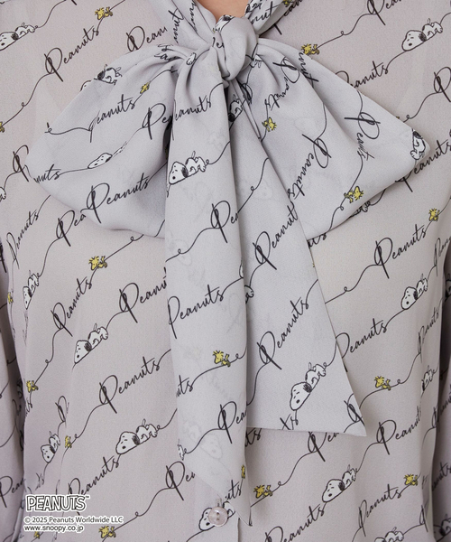 PEANUTS】ライン柄ボウタイ長袖ブラウス（シャツ/ブラウス