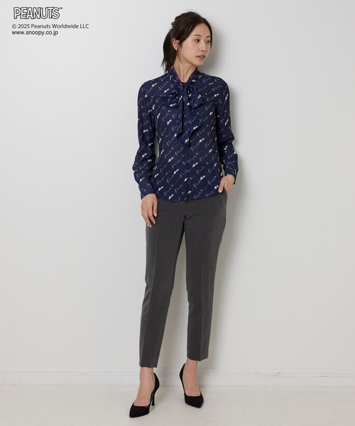 PEANUTS】ライン柄ボウタイ長袖ブラウス（シャツ/ブラウス