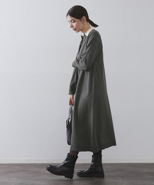 OPAQUE.CLIP(オペークドットクリップ)の「配色ポロ衿ニットワンピース【洗濯機OK】(ワンピース・レディース・チャコール/ブラウン系その他5・38/40)」の4枚目の写真