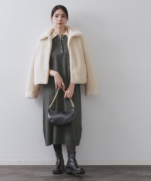 OPAQUE.CLIP(オペークドットクリップ)の「配色ポロ衿ニットワンピース【洗濯機OK】(ワンピース・レディース・チャコール/ブラウン系その他5・38/40)」の5枚目の写真