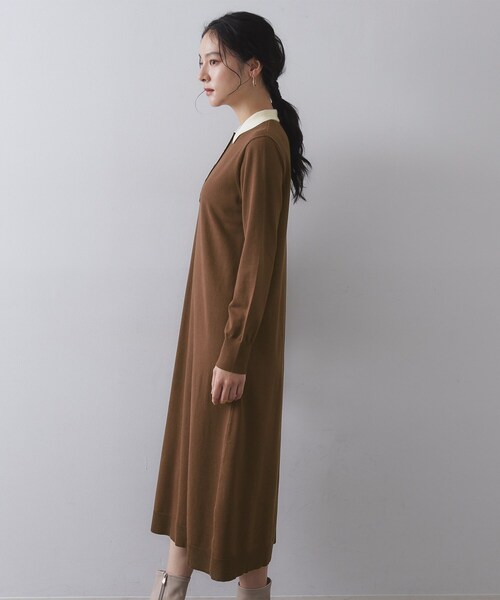 OPAQUE.CLIP(オペークドットクリップ)の「配色ポロ衿ニットワンピース【洗濯機OK】(ワンピース・レディース・チャコール/ブラウン系その他5・38/40)」の12枚目の写真