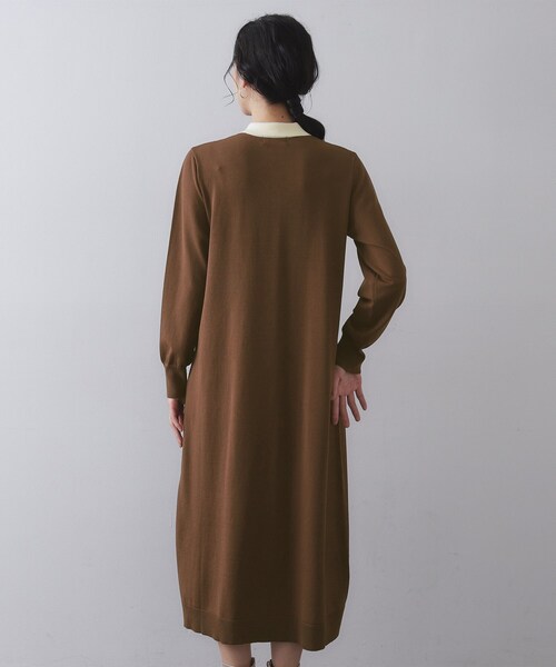 OPAQUE.CLIP(オペークドットクリップ)の「配色ポロ衿ニットワンピース【洗濯機OK】(ワンピース・レディース・チャコール/ブラウン系その他5・38/40)」の13枚目の写真