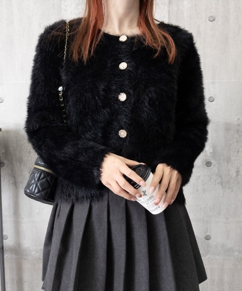 Miniministore(ミニミニストア)の「シャギーニットカーディガンふわふわ秋冬服(ブルゾン・レディース・ブラック/アイボリー・FREE)」の17枚目の写真