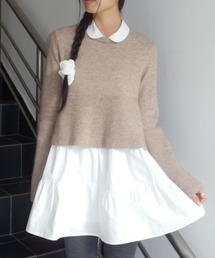 GENERAL IDEA（ジェネラルアイデア）の「【GENERAL IDEA】ニットレイヤードシャツワンピース / WOMAN KNIT LAYERED RUFFLE SHIRT ONE-PIECE（ワンピース）」