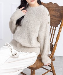 CLEAR BASIC | ゴールドボタン長袖ニットトップス[オフィスカジュアル 着回し抜群 大人]≪AW新作≫(ニット/セーター)