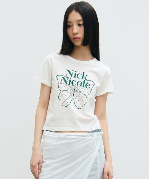 NICK&NICOLE(ニックアンドニコール)の「BUTTERFLY SIGNATURE CROP TOP_WHITE GREEN(Tシャツ/カットソー・レディース・その他・FREE)」の3枚目の写真