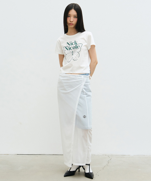 NICK&NICOLE(ニックアンドニコール)の「BUTTERFLY SIGNATURE CROP TOP_WHITE GREEN(Tシャツ/カットソー・レディース・その他・FREE)」の4枚目の写真