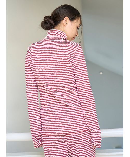 セール】【HOLIDAY】ボーダーふくれジャガードハイネックロンT（ルーム