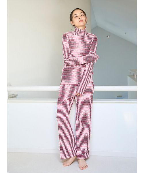 セール】【HOLIDAY】ボーダーふくれジャガードハイネックロンT（ルーム