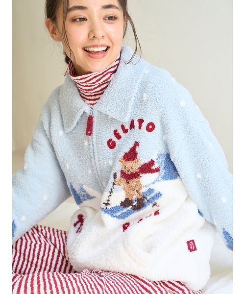 HOLIDAY】ボーダーふくれジャガードハイネックロンT（ルームウェア