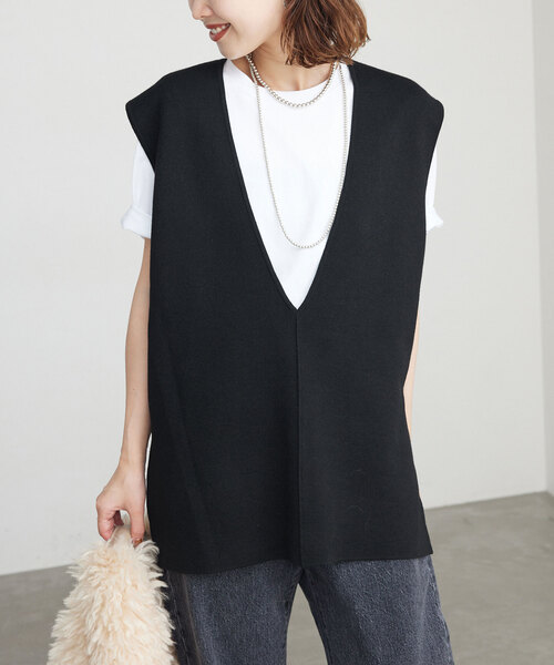 SLOBE IENA(スローブイエナ)の「《WEB限定/追加3》ダブルフェイスニットベスト(ベスト・レディース・ブラック・FREE)」の8枚目の写真