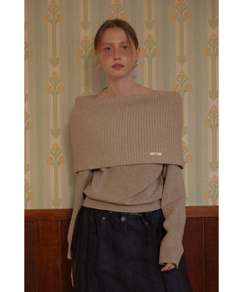 WIDE OFF-SHOULDER KNIT TOP_BEIGE（ニット/セーター）｜LETERIE 