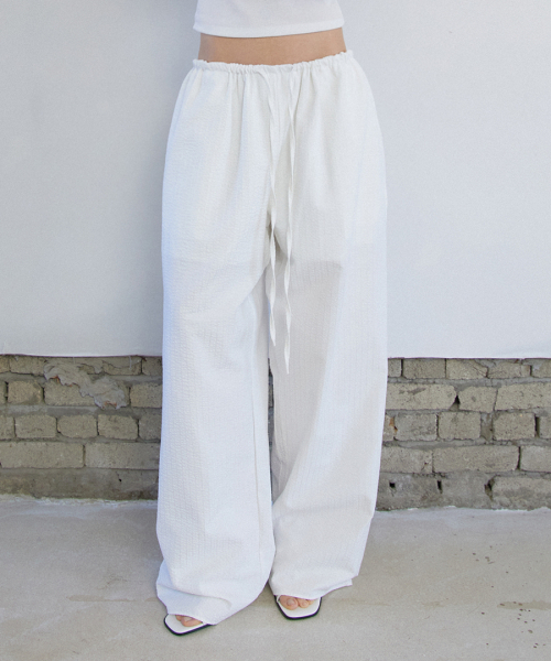 RENSE(レンセ)の「Seersucker Banding Stripe Wide Pants White(スウェットパンツ・レディース・その他・OS)」の1枚目の写真