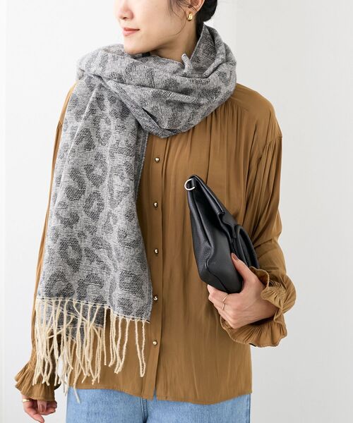 le.coeur blanc（ルクールブラン）の「レオパード＆ヘリンボーン柄ストール（ストール/ショール・レディース・グレー系その他/ベージュ系その他2・FREE）」の8枚目の写真
