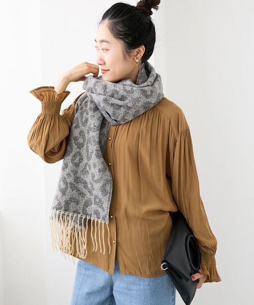 le.coeur blanc（ルクールブラン）の「レオパード＆ヘリンボーン柄ストール（ストール/ショール・レディース・グレー系その他/ベージュ系その他2・FREE）」の9枚目の写真