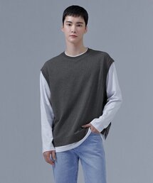 男性レイヤード配色Tシャツ-CERK5114B0L