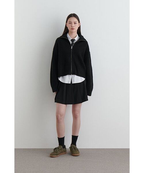 MUSINSA STANDARD WOMAN（ムシンサスタンダードウーマン）の「レディースラムズウールリブニットジップアップ[ブラック]（カーディガン/ボレロ・レディース・その他・SMALL/MEDIUM/LARGE）」の2枚目の写真