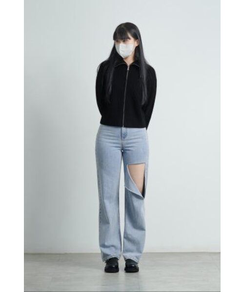 MUSINSA STANDARD WOMAN（ムシンサスタンダードウーマン）の「レディースラムズウールリブニットジップアップ[ブラック]（カーディガン/ボレロ・レディース・その他・SMALL/MEDIUM/LARGE）」の3枚目の写真