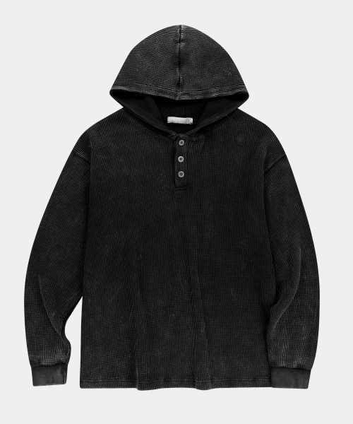 SLOWACID（スローアシッド）の「ワッフルヘンリーネックフードロングスリーブ[ブラック]（パーカー・レディース・その他・SMALL/MEDIUM/LARGE）」の2枚目の写真